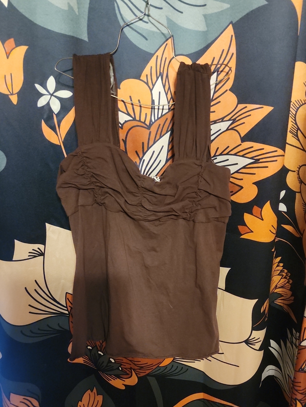 Bugle Boy Brown Ruched Wide-Strap Camisole